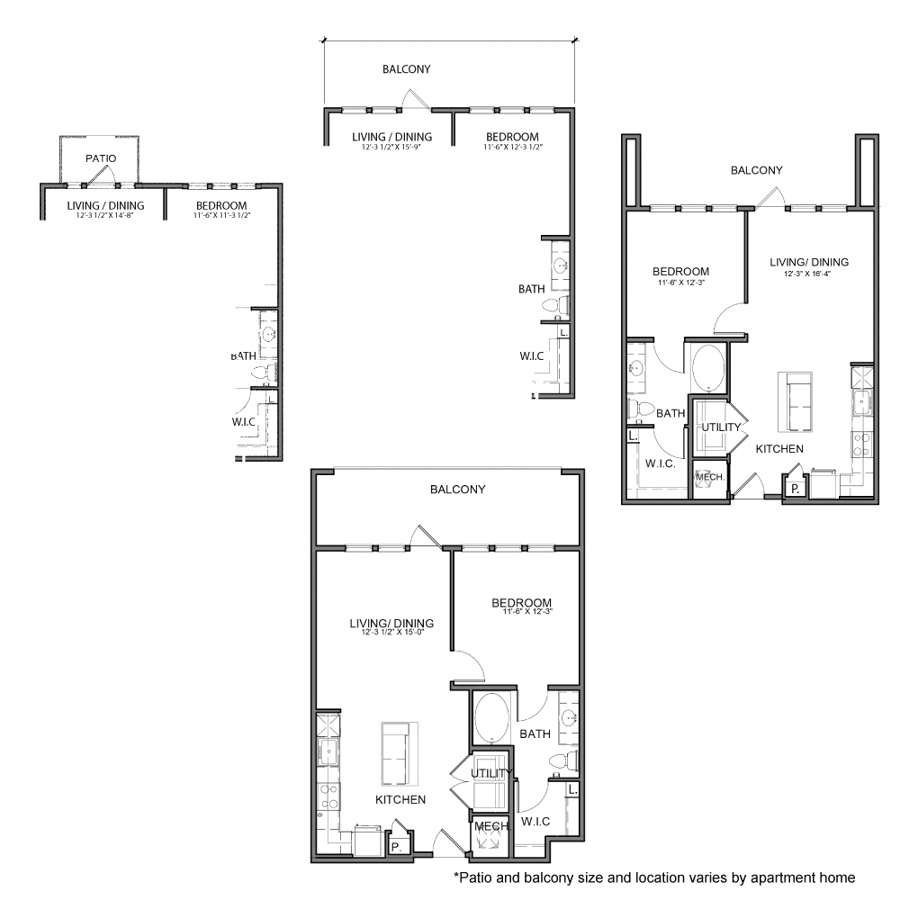 Rendering of the BE.A5 floor plan with 1 bedroom[s] and 1 bathroom[s] at The Beacon