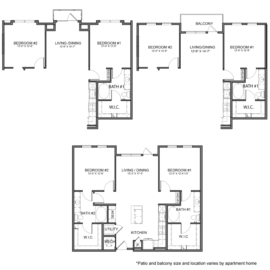 Rendering of the BE.B3 floor plan with 2 bedroom[s] and 2 bathroom[s] at The Beacon
